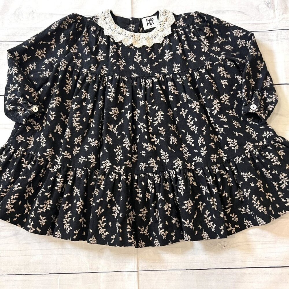 Noma Black Tiered Dress With Crochet Collar